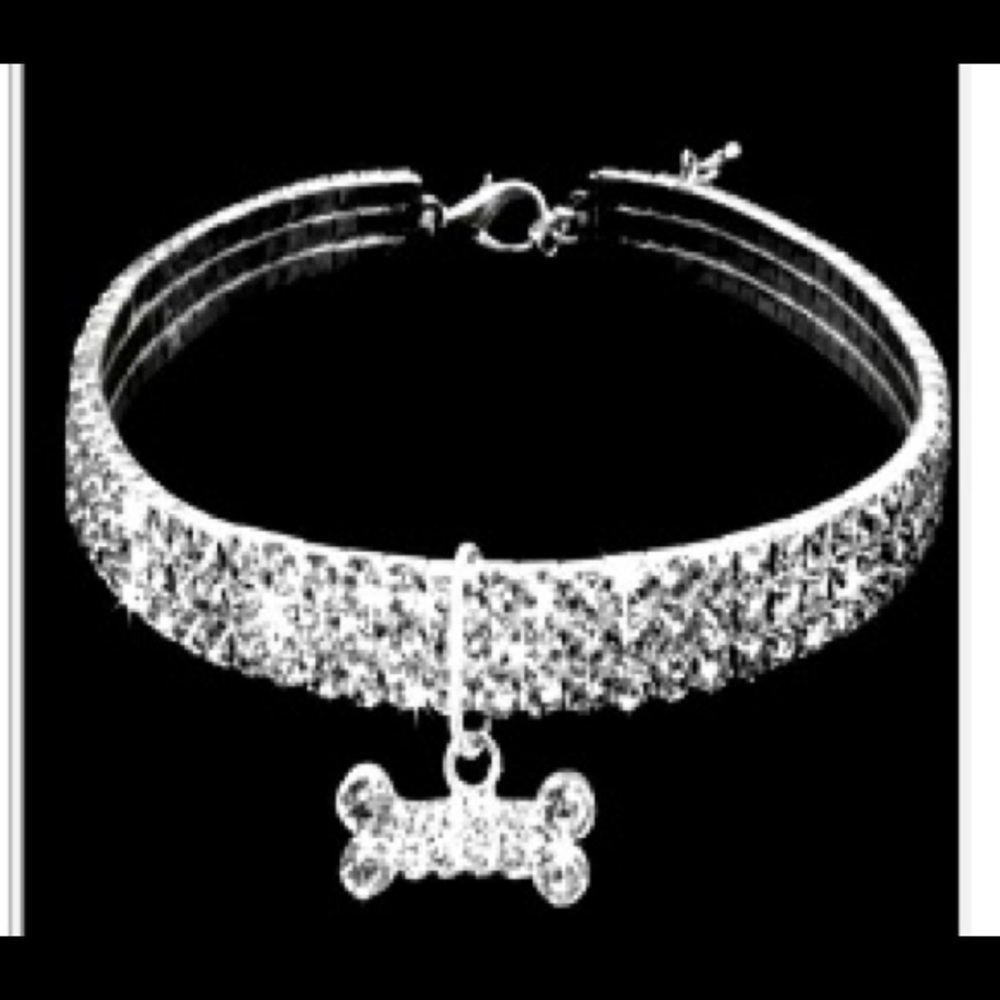 DOG COLLAR BLING NECKLACE WITH BONE CHARM